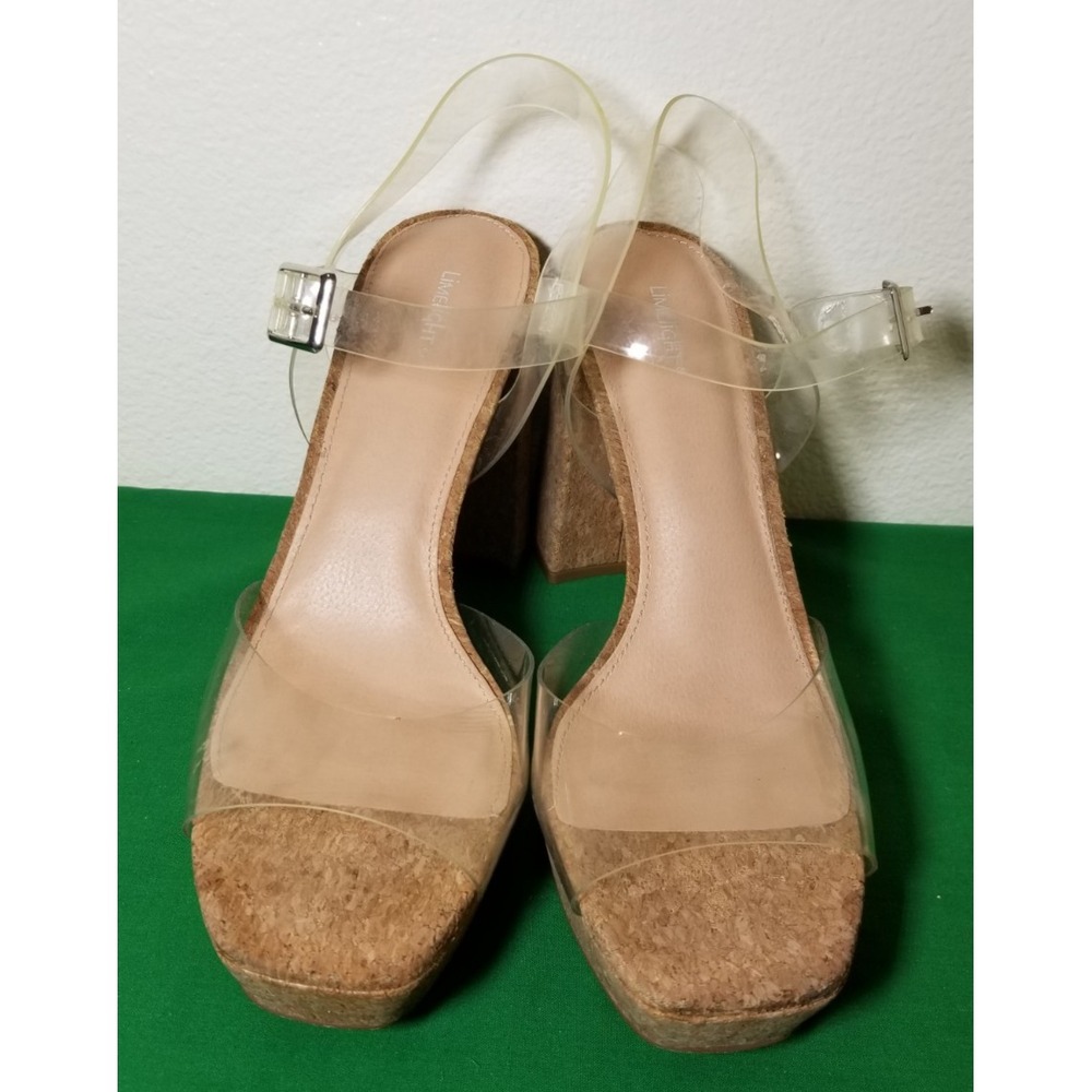 Limelight Womens Sz 11 Amalie Cork Wedge High Heels Clear Buckle Retro Club City